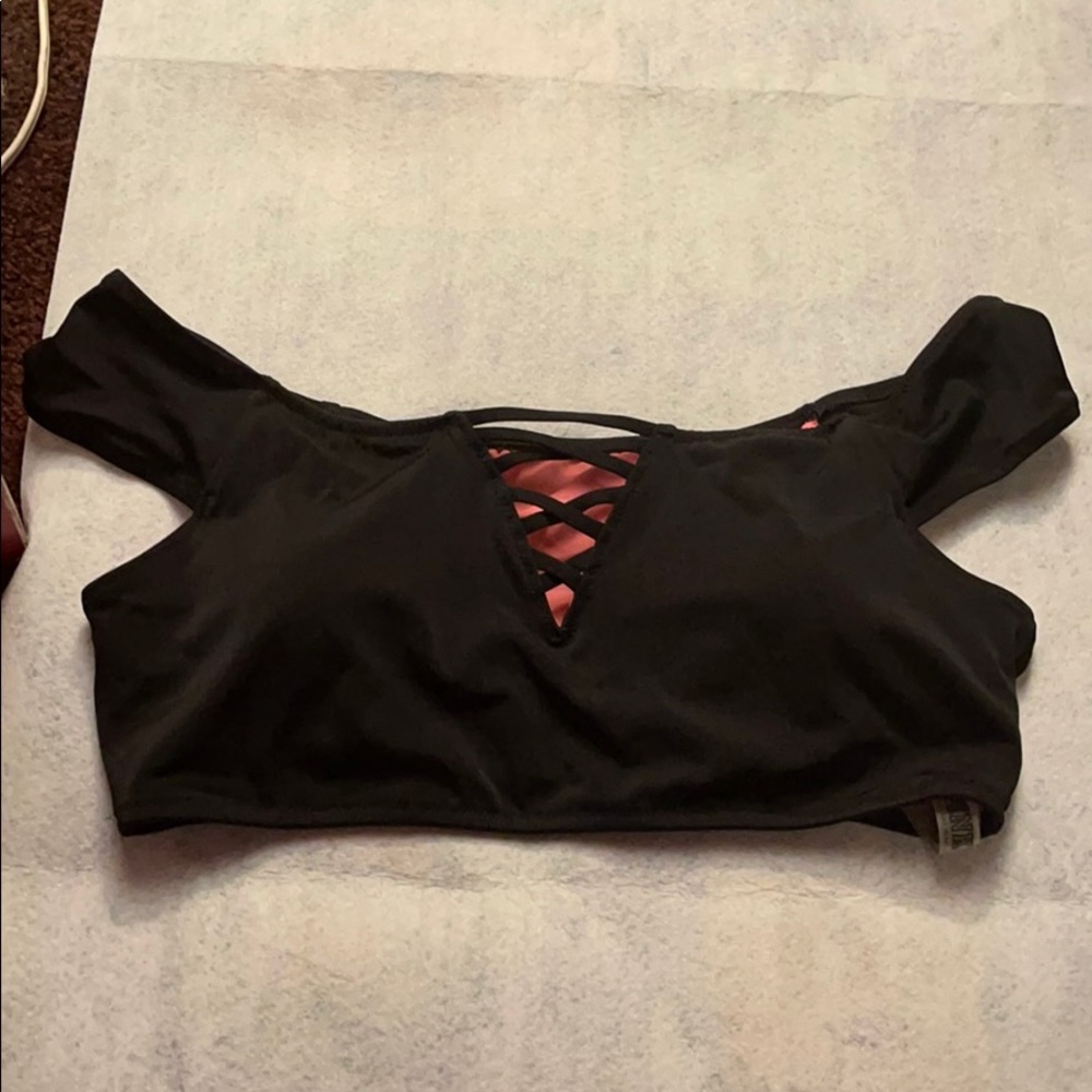 PINK Black off shoulder swimsuit top